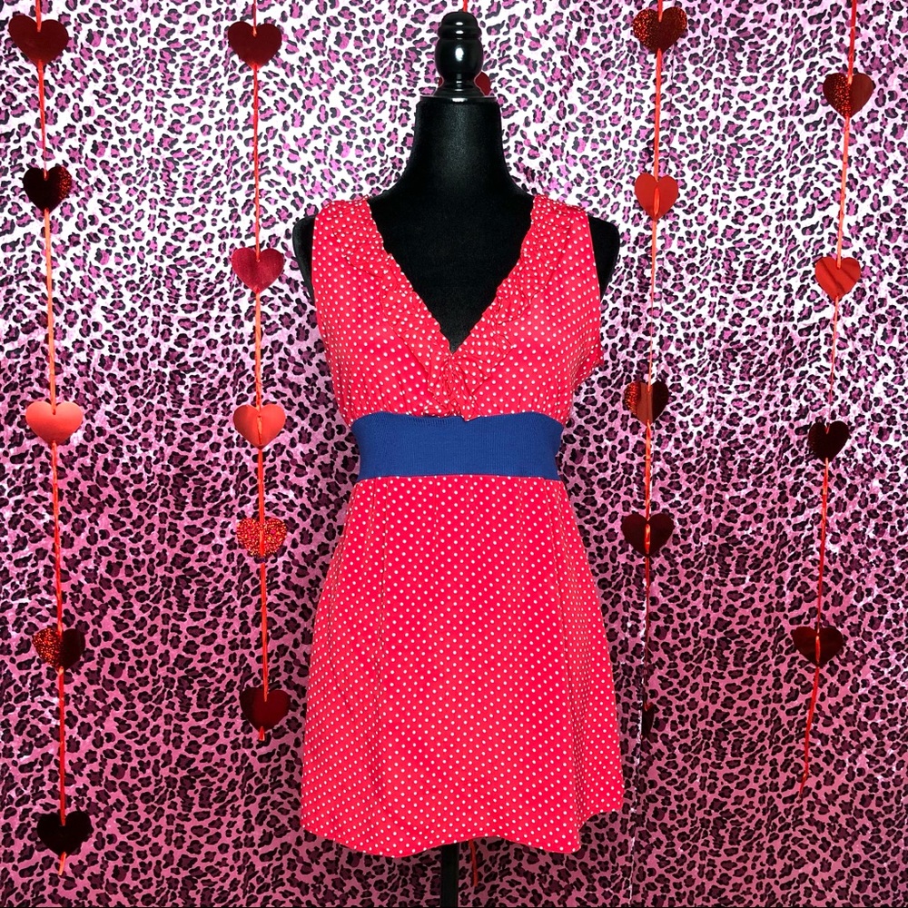 Red dress with white polka dots